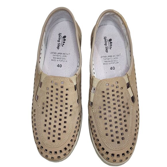 Spring Step Leather Upper Slip On Shoes Cut Out Flats Beige Size 9US 40 Portugal - Picture 6 of 16